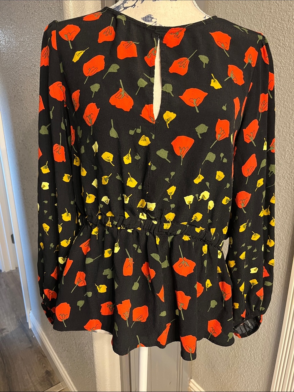 Banana Republic Black Floral Peplum Tunic - Red & Yellow Bloom